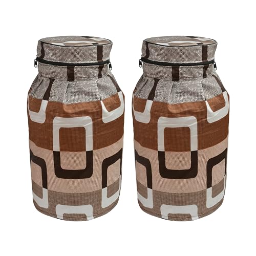 Image of Woah Cotton DustProof and Dustproof LPG Gas Cylinder Cover| Top Design Stain| Dust| DustProof PVC LPG Gas Cylinder Cover, Polyester Gas Tank Cover Fits StandardG (Pack of 2, Brown Box)