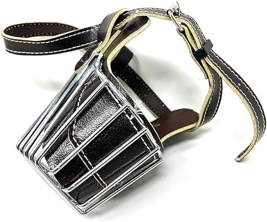 Dog Muzzle Bite Guard with Adjustable Soft Leather Strap, Stainless Steel, Small