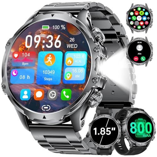 LIGE Smartwatch Uomo con Torcia LED/800mAh, 1.85'' Orologio Smart Watch