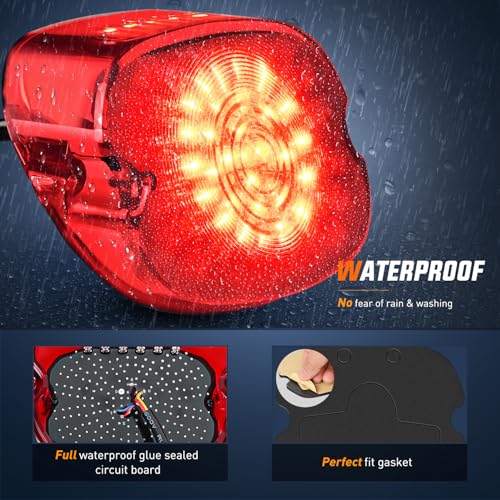 Image of Nilight LED Tail Light Motorcycle Brake Turn Signal Driving License Plate Rear Lights Red Housing Plug and Play Compatible with Harley Davidson Dyna Sportster 883 1200 Road King Glide