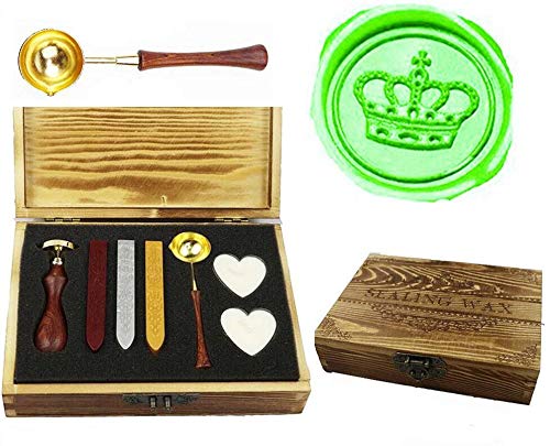 Kit cachet de cire Couronne impériale avec cuillère bougie et boîte en bois