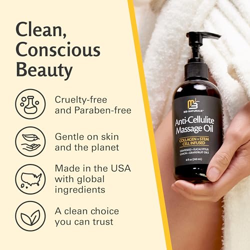 Firming Body Massage Oil with Collagen & Stem Cell – Helps Smooth The Appearance of Cellulite & Improve Skin Texture – Refreshing Aromatherapy Body Oil for Legs & Full Body – 8 Fl Oz by M3 Naturals