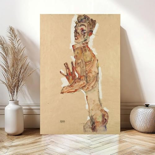 Impression sur toile Egon Schiele Autoportrait cadre mural 30x45 cm - 5