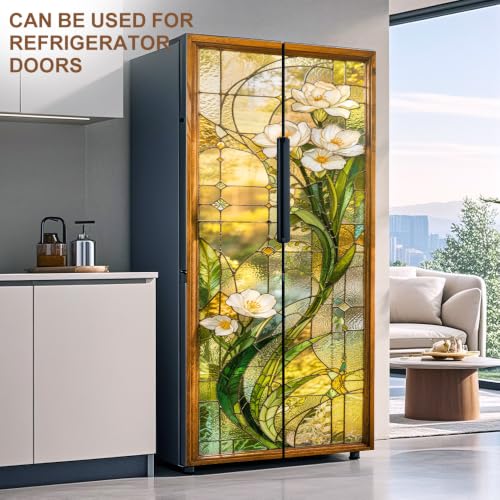 Image of Stained Glass Floral Door Sticker Peel & Stick Cover, 30.3x78.7in