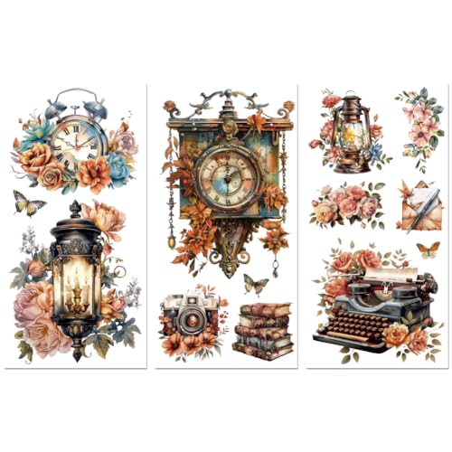 Peacoblue Rub on Transfers for Crafts 3Pcs Vintage Retro Objects 15cmx30cm