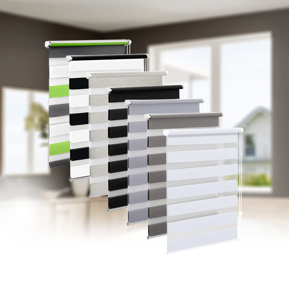 Eurohome Clamp-Fix Double Roller Blind, No Drilling Required, Duo Roller Blind, Transparent and Opaque Privacy Screen Roller Blind with Clamping Brackets for Windows