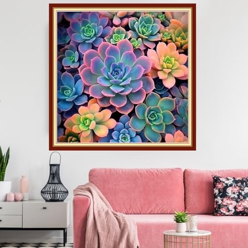 Image of Redxing Stamped Cross Stitch Kits Embroidery kit for Beginners Adults Full Range of Embroidery Patterns Starter Kits DIY Printed Cross Stitch Kits Needlepoint Kits 11CT-Succulent Plants 18x18 inch