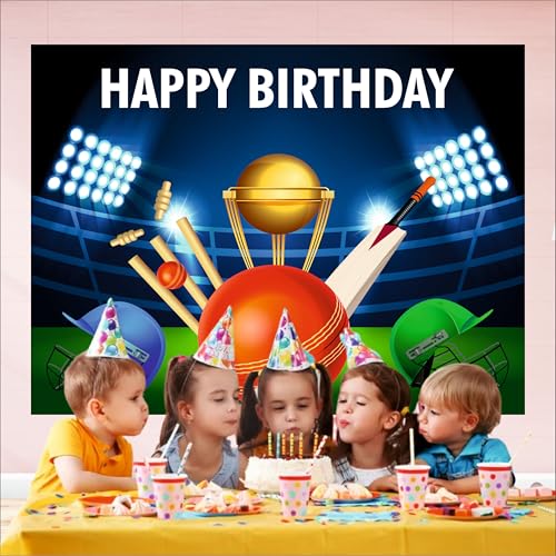 Image of Cricket Birthday Backdrop 5x4 Ft | Backdrops for Decoration | Birthday Decoration Backdrop | Banner for Kids Theme Party
