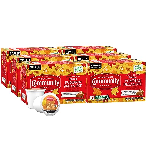 Image of Community Coffee Spiced Pumpkin Pecan Pie Flavored Keurig Coffee Pods, 60 Count, Limited Edition, Medium Roast, 10 count (Pack of 6)