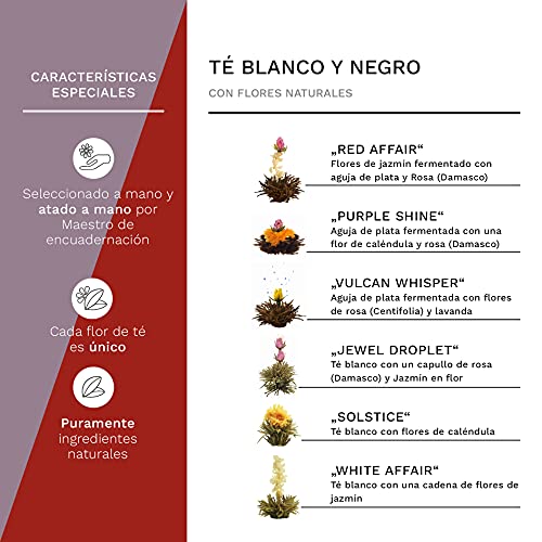Creano 6 Flores de Té - Té en Caja Elegante y Magnética con Relieve de Plata - Té Blanco, Negro - Imagen 3