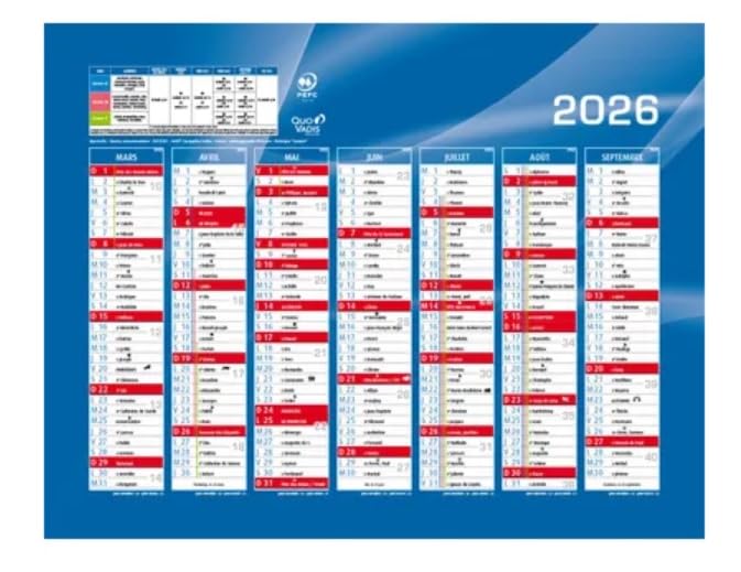 Image secondaire de Quo Vadis - 1 Calendrier de banque bleu - Août 2025 à Septembre 2026 - Dimension : 21 x 27 cm