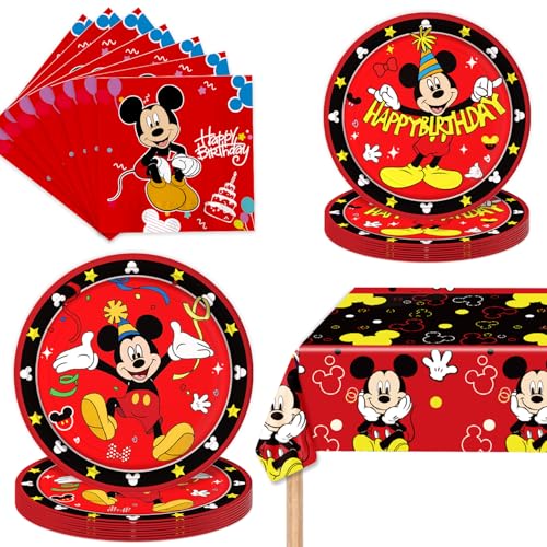 Mickey Party Supplies 41Pack include 20 plates, 20 napkins 1 tablecloth for birthday party Decoration (red2)