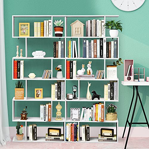 Tangkula 6 Tier S Shaped Bookshelf, 31.5''L X 9''W X 75''H, Wooden Bookcase And Bookshelves W/Anti-Toppling Device, Room Divider Display Shelves For Living Room, Home Decor, 6 Shelf Bookshelf #TOP3