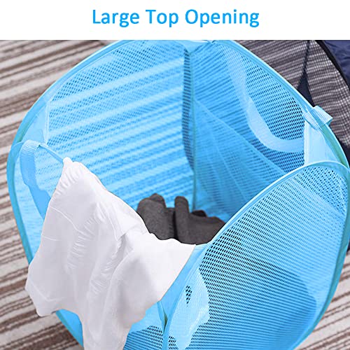 Image of Larpur Pack of 2 Pop up Laundry Hampers, Collapsible Laundry Baskets, Portable Mesh Clothes Hampers for Home Room, College Dorm, Apartment, Foldable Hamper with Carry Handles, Sky Blue