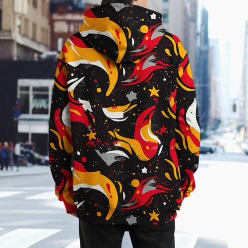 Mens Abstract Graffiti Print Hoodie Streetwear Pullover Cotton Blend Sweatshirt With Drawstring Kangaroo Pocket2