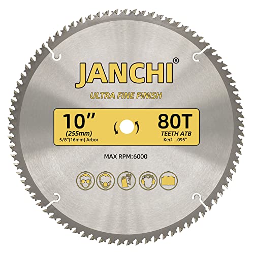 Janchi CSBWD10-326080 3-Pack Combo 10-Inch 32T & 60T & 80T Woodworking Saw Blades With 5/8 Inch Arbor, 095 Inch Thin Kerf Alternating Top Bevel Tungsten Carbide Teeth Miter/Table Saw Blade Ideal thumb #1