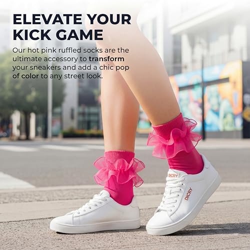 Image of Dicry Socks for Women, Big Ruffle Socks with Turn Cuff and Double Lace