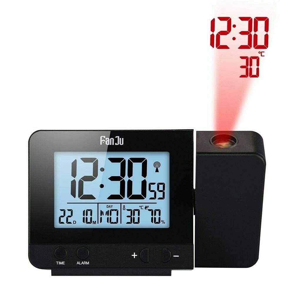 Riloer Reloj despertador de proyección, reloj inteligente digital de techo con temperatura y cargador USB, pantalla digital grande, repetición, temporizador de sueño, ajuste de 12/24 horas para