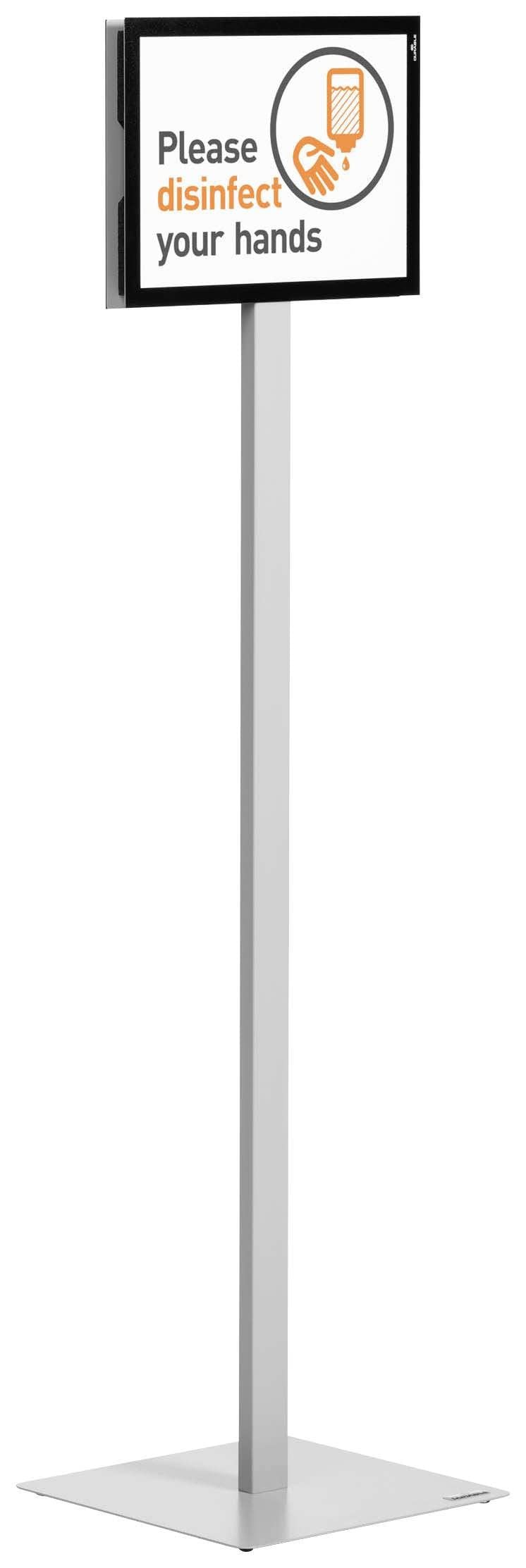 Durable Espositore da Pavimento con Pannello A4 Ruotabile, Leggibile su Entrambi i Lati, con due Cornici Magnetiche Nere, Grigio, 501257