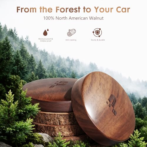 PERPOTAO Wooden Car Air Freshener Vent Clip, Refillable Essential Oil Diffuser with Long-Lasting Natural Scent, North American Walnut & Metal Auto