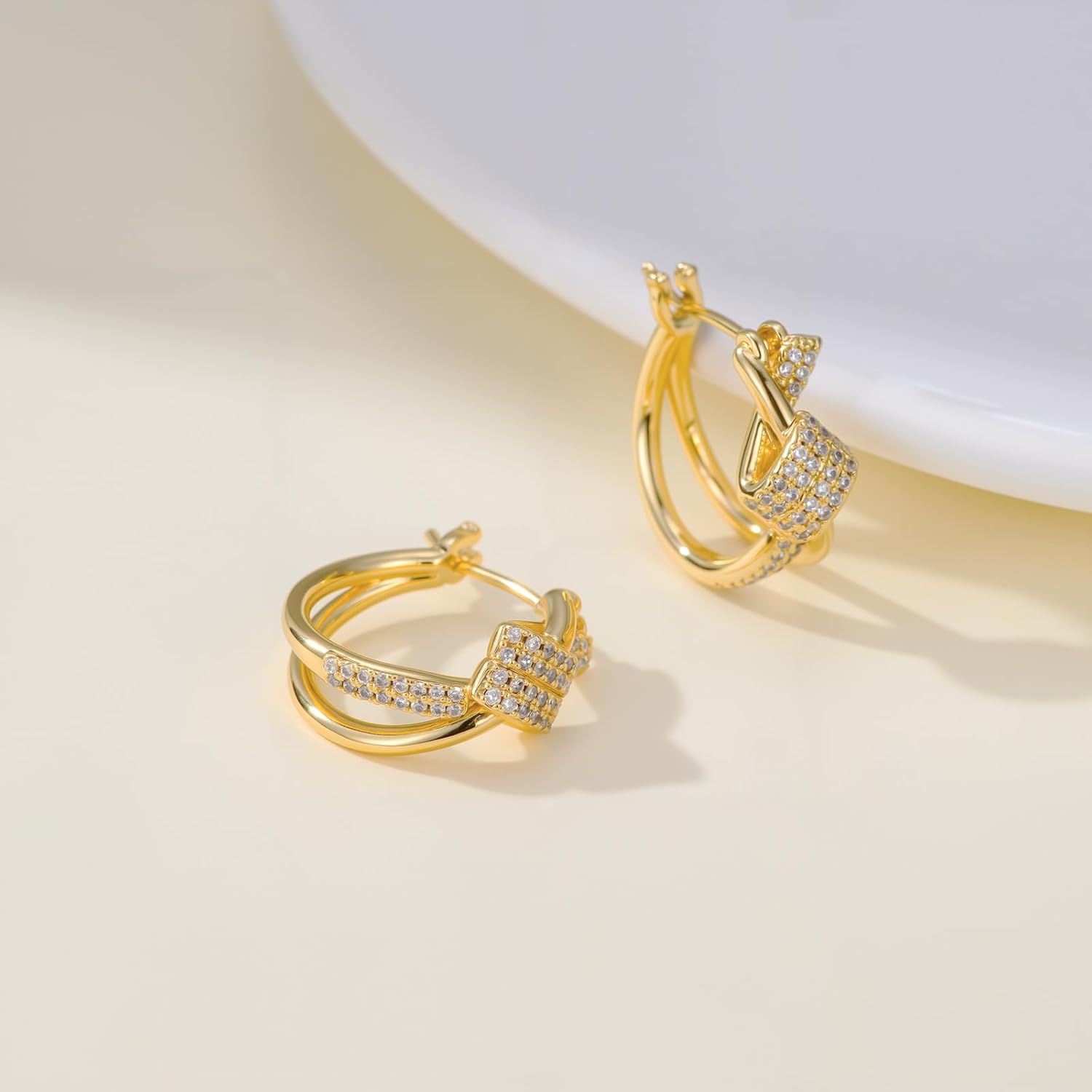 14K Gold Earrings for Women Gold Hoops Earrings for Women Love Knot Hoop Earring for Womens Twisted Thick Small Hoops Full of Modern Charm Hoop Earring with Cubic Zirconia 17MM