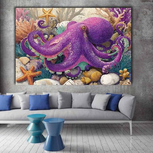 Toile murale pieuvre violette CUDAOO 60x90cm encadrée pour salon - 2