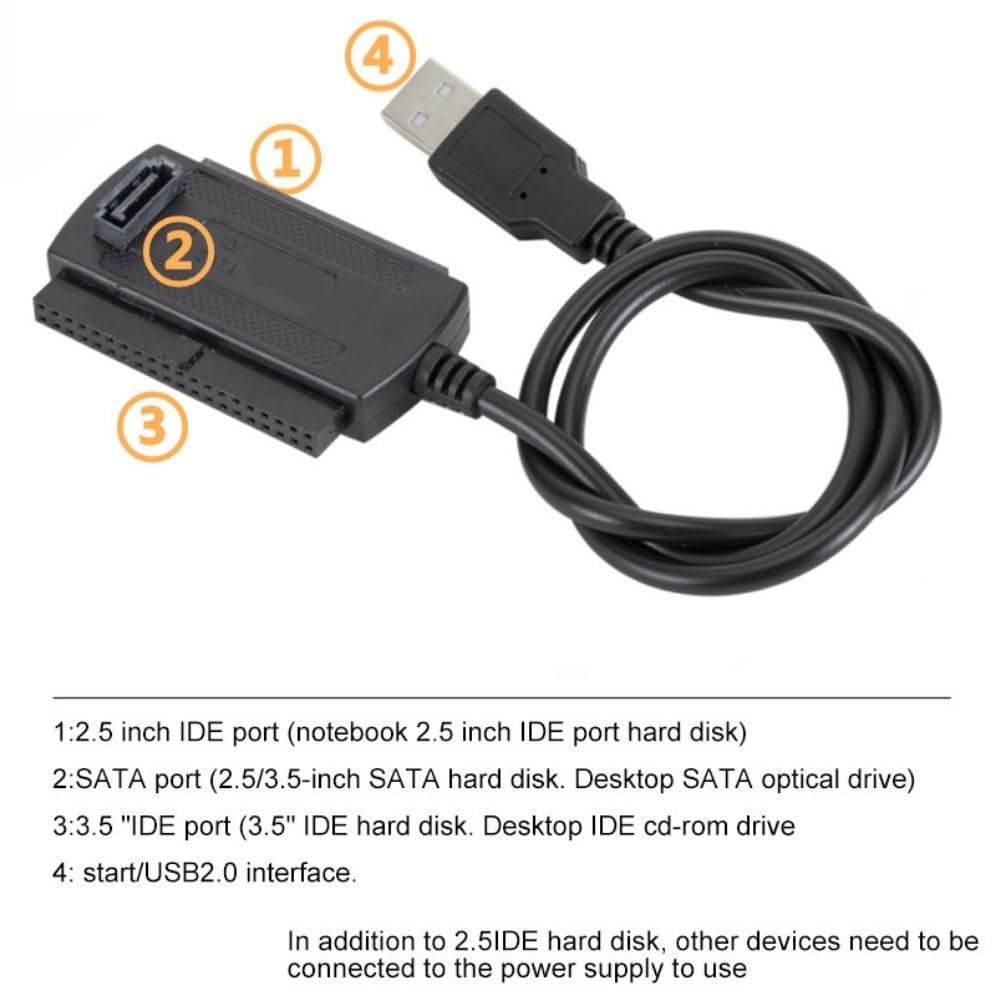 Cable adaptador USB 2.0 a IDE SATA 3 en 1 para disco duro miniatura 5