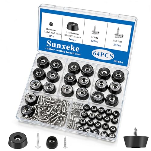 Image of 64Pcs Rubber Feet for Cutting Board with Stainless Washer Screws Assortment Kit,2 Sizes (0.433inch , 0.813inch),Non Slip Rubber Bumper Feet for Furniture,Cabinets,Electronics(13 /16 inchW x 3 /8 inchH)