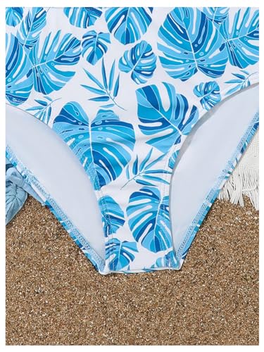 Image of WDIRARA Girl's 3 Piece Tropical Print Colorblock Bikini Swimwear Set with Side Ruched Mesh Beach Skirt Multicolor 10Y