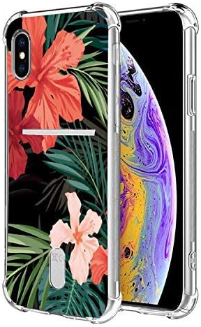 ANHONG iPhone X/Xs Floral Case with Card Holder, [Wireless Charger Compatible] Protective Soft TPU Shock-Absorbing Bumper Flower Case with Soft Screen Protector, Compatible iPhone X/Xs