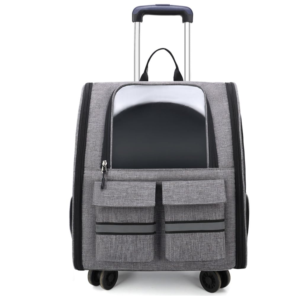 Pet Trolley Backpack, Wheeled Cat Backpack Carrier Rolling Pet Carrier Backpack for Small Dogs Medium Cats Fit up 15kg, Pet Carrier Backpack with Detachable Trolley (Grey)