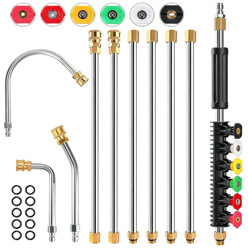 10 Pack 9 FT Gutter Cleaning Tools from the Ground Pressure Washer Gutter Cleaner Attachment for Pressure Washer Wand with 6 Pressure Washer Nozzle Tips 30 90 120 Gutter Cleaner Curved Rod