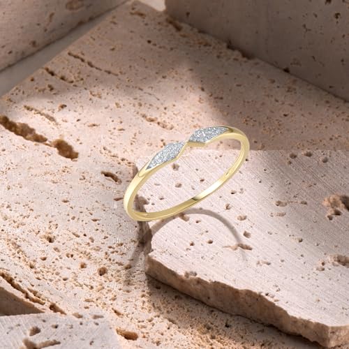 Santuzza 10K Yellow Solid Gold Rhombus Genuine Diamond Dainty Wedding Ring3
