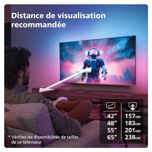 Philips Ambilight 48OLED809 Smart TV OLED 4K - Écran 48 Pouces, Plate-Forme P5 AI Perfect Picture Ultra HD, Google TV, Dolby Vision et Son Dolby Atmos, Fonctionne avec Alexa et Google Assistant