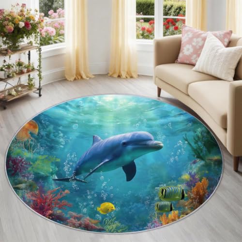 Tapis dauphins rond antidérapant pour protéger le sol du bureau