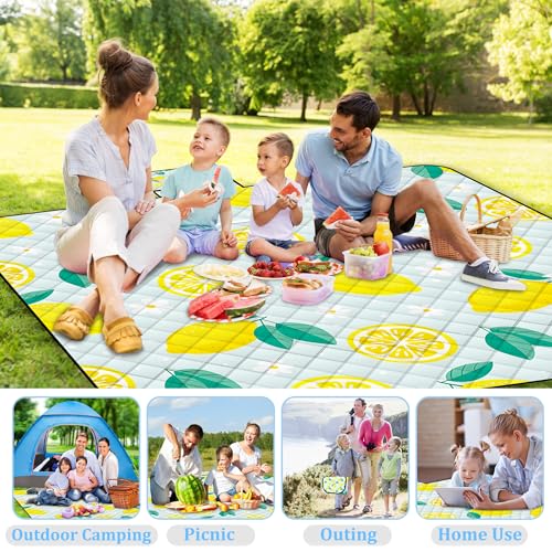 Extra Large Picnic Blanket Waterproof,80"x 80"Foldable Machine Washable Beach Blankets,Outdoor Blanket for 6-8 Adults,Picnic Mat Suitable for Indoor Crawling,Park Beach,Camping,Hiking,Travel(Lemon) by Poedist - Image 5