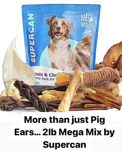 100% Natural Pig Ears For Dogs - Natural Dental Dog Chews For Puppies Medium And Large Breeds - Non-Gmos Treats For Happy And Healthy Pups. Process, Inspected And Packaged By Supercan. #TOP7