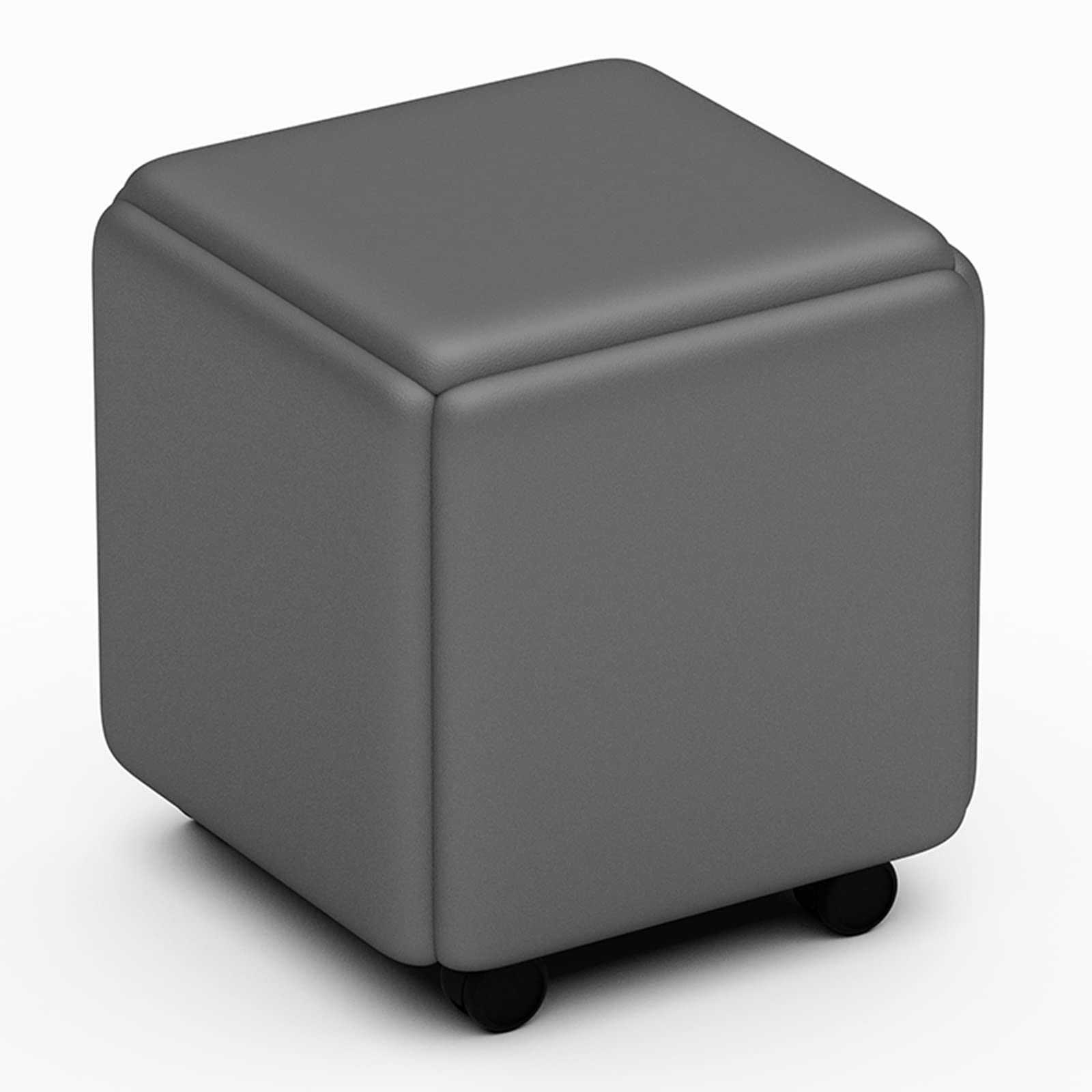 Pouf cube en cuir synthétique gris foncé avec assises gigognes mobiles
