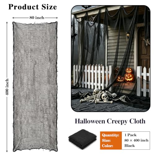 Image of ZeeDix Halloween Black Creepy Cloth 80 x 400 Inch Giant Spooky Cheesecloth Decoration Scary Gauze Cloth for Halloween Party Supplies Haunted Houses Outdoor Yard Home Wall Doorways Decor