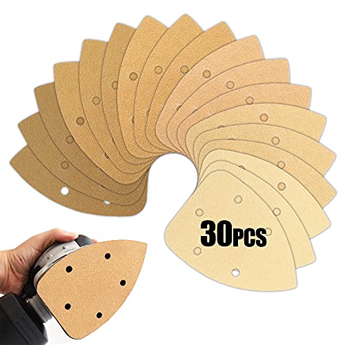 BOSHCRAFT 30 Packs Mouse Detail Sandpaper, Mouse Sander Paper Hook and Loop Sanding Pads for Wood Metal Mouse Detail Sander 60/80/120/220/320/400 Grit Sanding Paper5 in 5 Holes