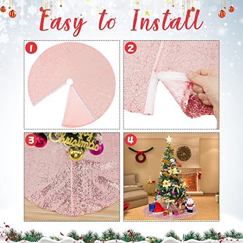 Trlyc Glittery Sequin Holiday Tree Skirt, 48-Inch Rose Gold Christmas Tree Skirt #TOP4