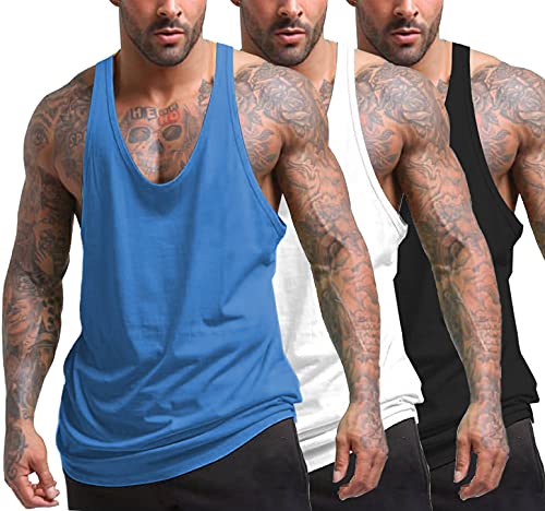 COOFANDY Men's Running Tank Tops 3 Pack Y-Back Workout Muscle Tee Gym Stringer T Shirts