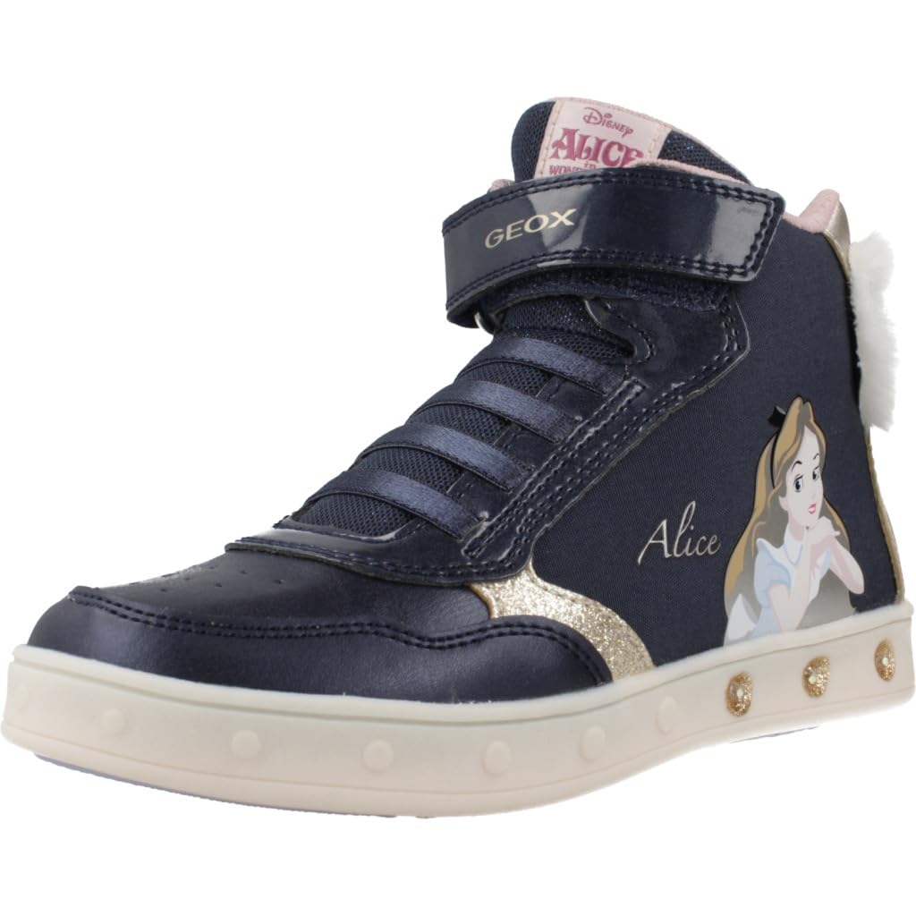 Geox J Skylin Girl G, Sneaker, Navy/Platinum,