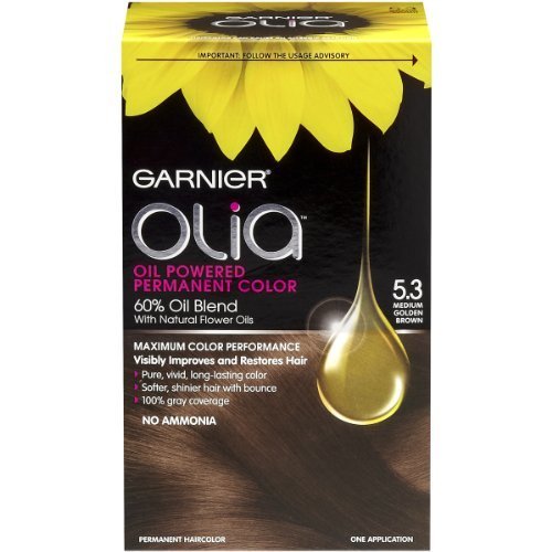 Garnier Olia Oil Powered Permanent Haircolor, 5.3 Medium Golden Brown Pack of 3