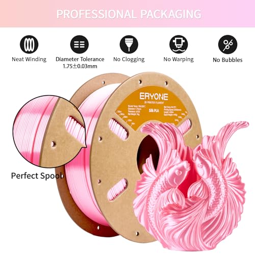 Image of ERYONE Silk PLA Filament for 3D Printer 1.75mm + /- 0.03mm, Shiny Filament 1kg (2.1lbs) /Spool, Silk Pink