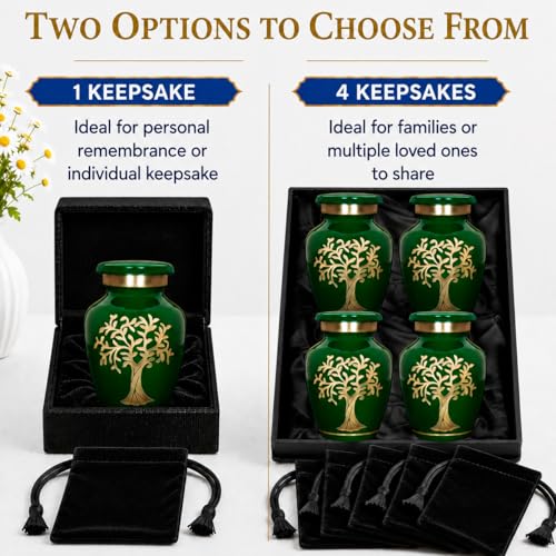 Image of Trupoint Memorials Small Urns for Human Ashes Keepsake, Tree of Life Decorative Mini Cremation Urn for Adult Men and Women, Small Dark Green