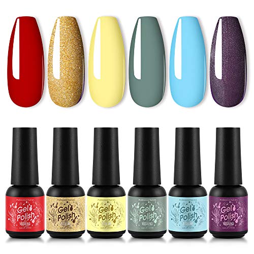 ROSALIND 6pcs Gel Nail Polish Red Yellow Green,Nail Art Design Set Need UV LED DIY at Home
