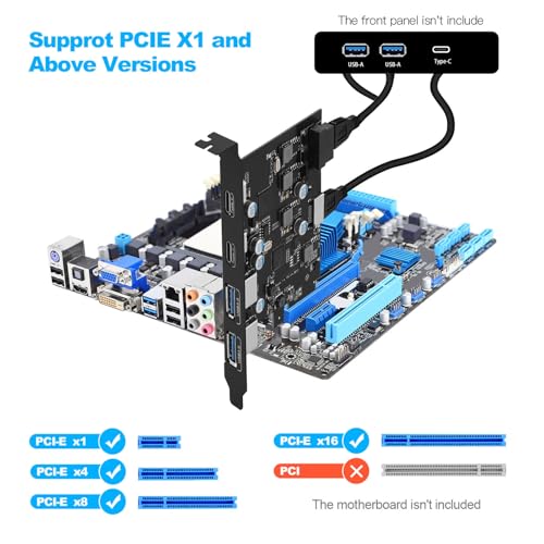 image for YEELIYA 6-Ports USB PCIe Card PCI Express to Type C(2),USB Type-A（2�