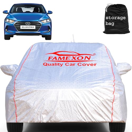Image of Waterproof Car Body Cover with Mirror Pocket Compatible for Elantra 2017 to 2021 Shark Fin S Triple Layer Inner Fabric & Pipein Design Protects from Animals, Heat, Rainfall (Metallic Silver)