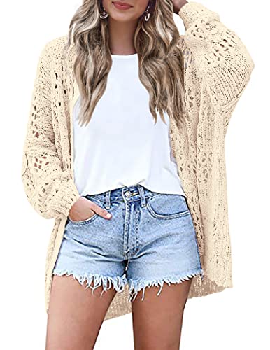 Image of HOTOUCH Lightweight Crochet Cardigan for Women Long Sleeve Open Front Knit Oversized Cardigans Sweaters